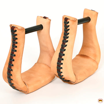 HILASON Western Saddle Bell Oil Leather Horse Stirrups Neck 3-Inch | Trail Riding Laced